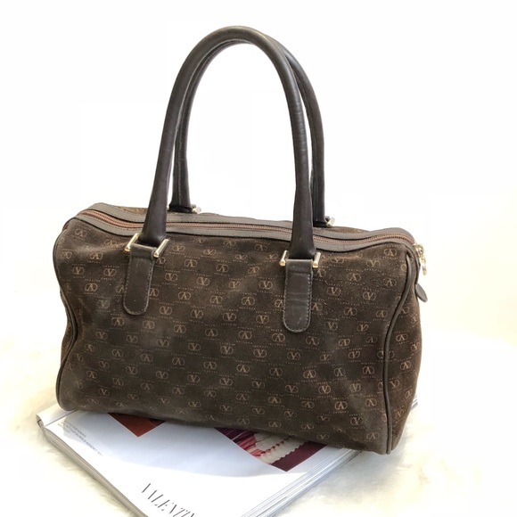 VALENTINO Vintage Suede Leather Monogram Brown Bag - Picture 3 of 8
